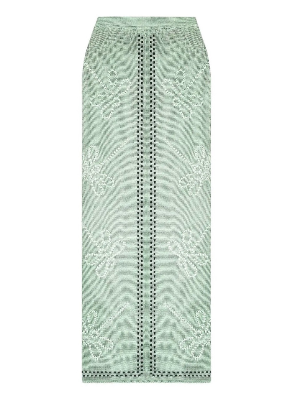 CALLE DEL MAR Garden Party dragonfly-pattern knitted skirt in Eucalyptus/pine